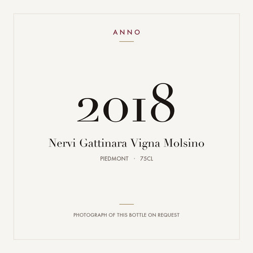 Nervi Gattinara Vigna Molsino 2018 0,75l — ANNO-Jahrgangskarte; Foto der tatsächlichen Flasche auf Anfrage