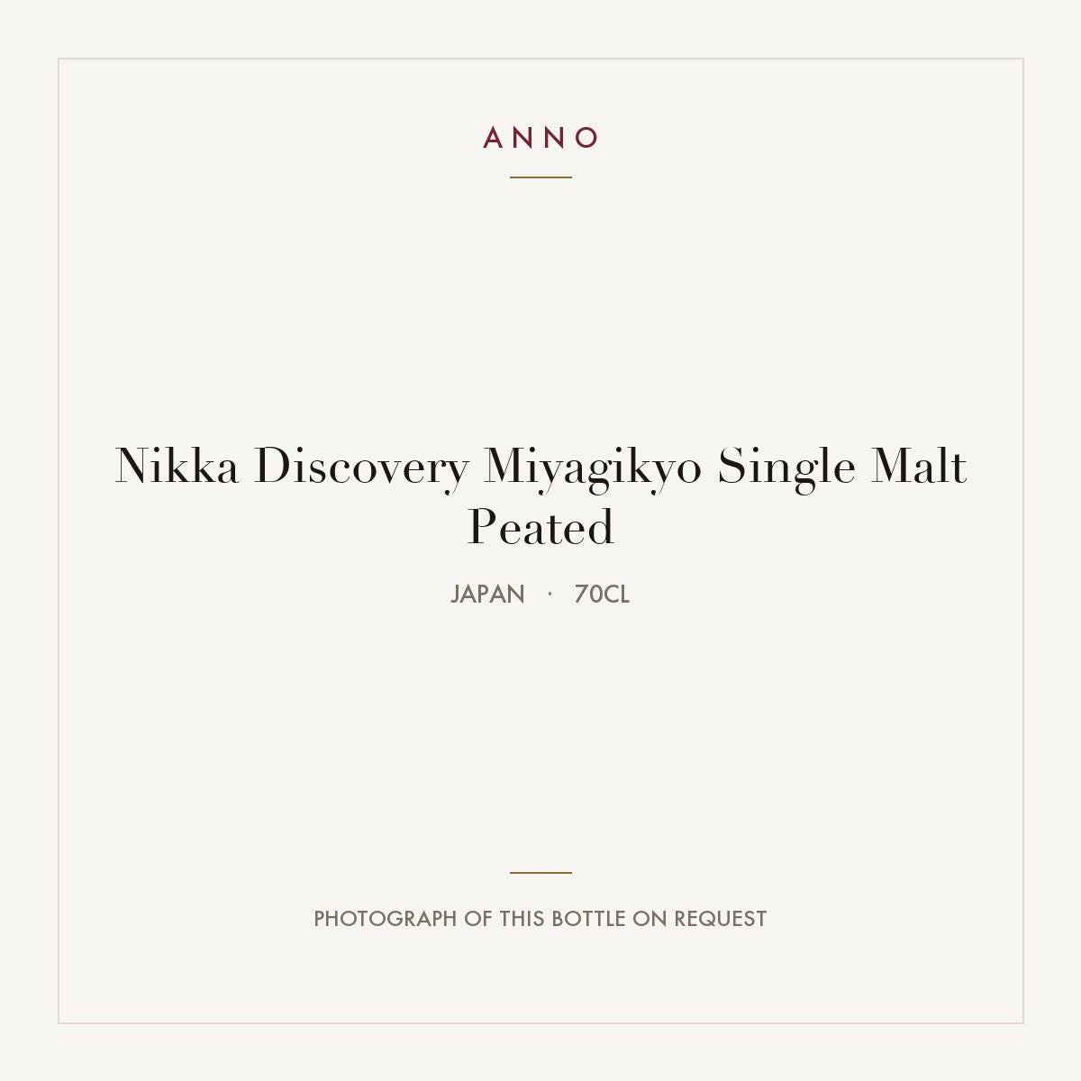 Nikka Discovery Miyagikyo Single Malt Peated 2021 0,7l from Japan — ANNO vintage card; photograph of the actual bottle available on request