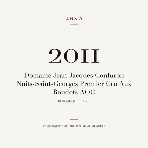 Domaine Jean-Jacques Confuron Nuits-Saint-Georges Premier Cru Aux Boudots 2011 AOC 0,75l from Burgundy — ANNO vintage card; photograph of the actual bottle available on request