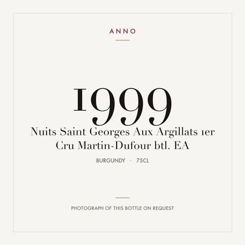 Martin-Dufour Nuits-Saint-Georges Premier Cru Aux Argillats 1999 AOC 0,75l — tarjeta de añada ANNO; foto de la botella real disponible bajo petición