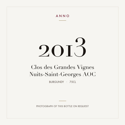 Clos des Grandes Vignes Nuits-Saint-Georges 2013 AOC 0,75l from Burgundy — ANNO vintage card; photograph of the actual bottle available on request