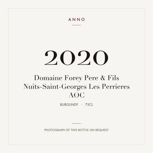 Domaine Forey Pere & Fils Nuits-Saint-Georges Les Perrieres 2020 AOC 0,75l from Burgundy — ANNO vintage card; photograph of the actual bottle available on request