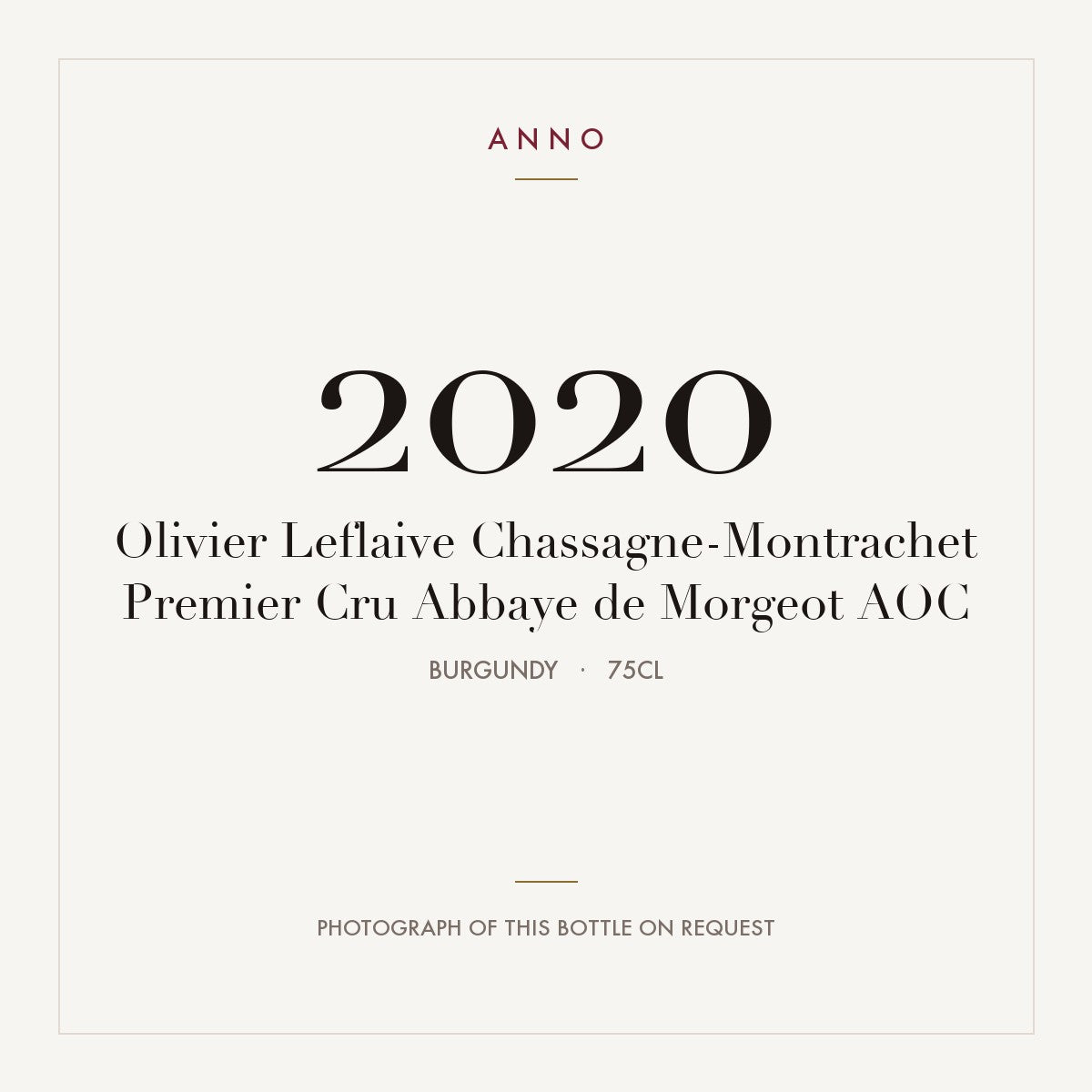 Olivier Leflaive Chassagne-Montrachet Premier Cru Abbaye de Morgeot 2020 AOC 0,75l, Bourgogne — ANNO-jaargangkaart; foto van de echte fles op aanvraag