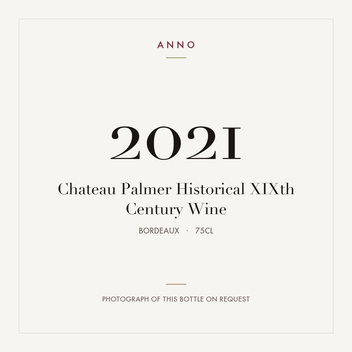 Chateau Palmer Historical XIXth Century Wine 2021 0,75l from Bordeaux — ANNO vintage card; photograph of the actual bottle available on request