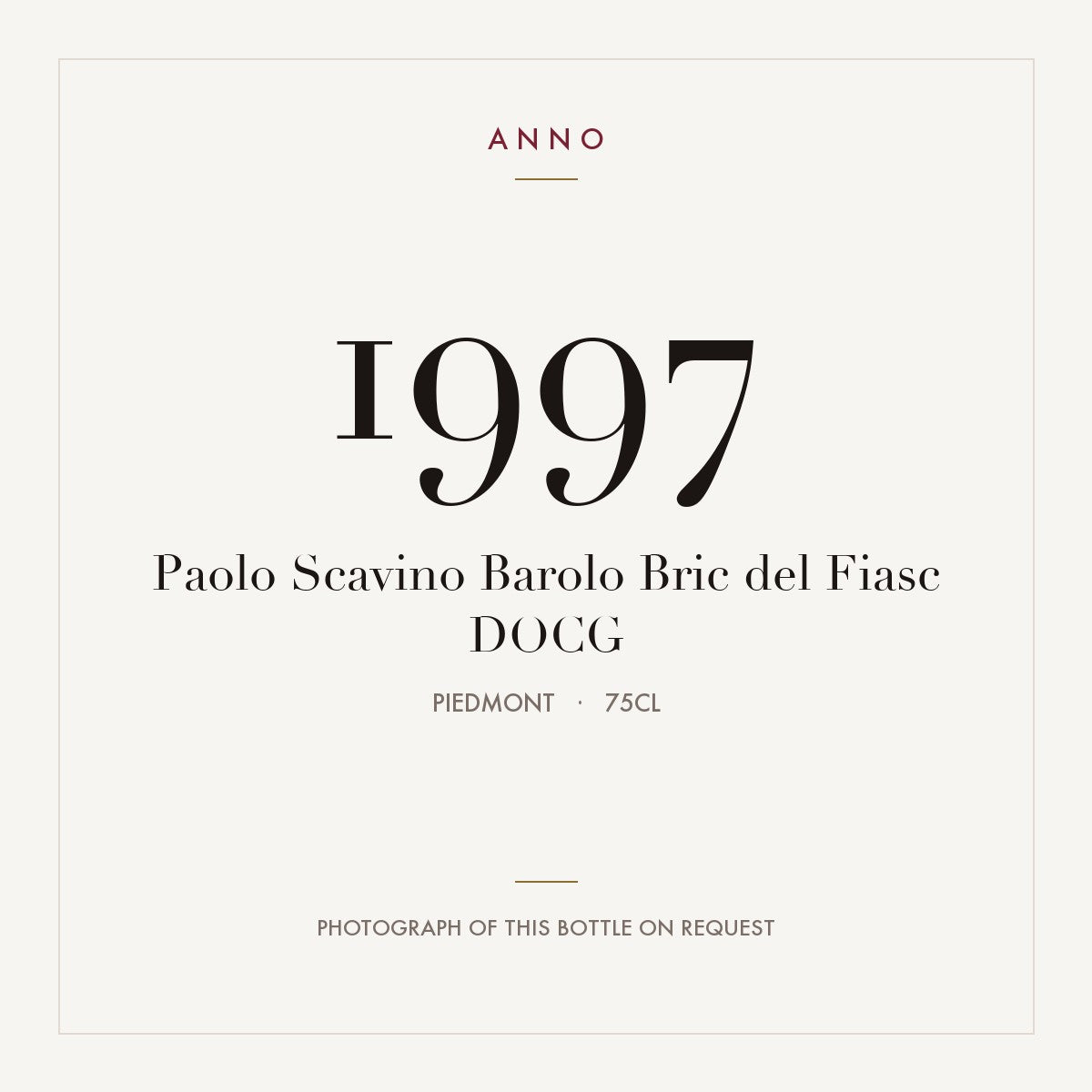 Paolo Scavino Barolo Bric del Fiasc 1997 DOCG 0,75l, Piëmont — ANNO-jaargangkaart; foto van de echte fles op aanvraag