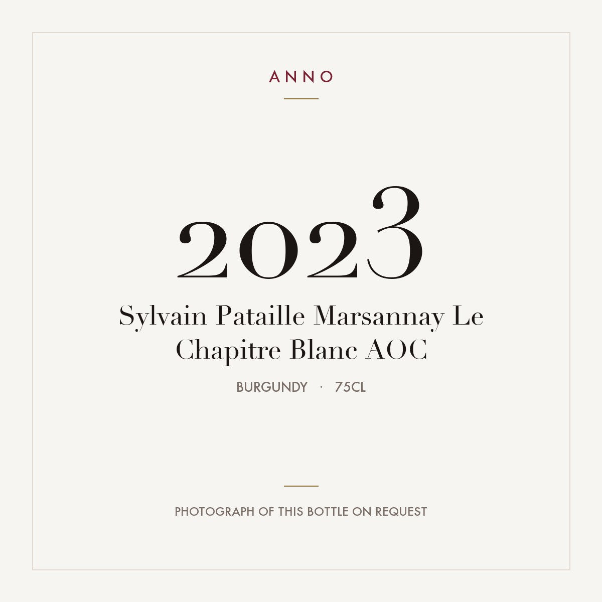 Sylvain Pataille Marsannay Le Chapitre Blanc 2023 AOC 0,75l, Бургундия — карточка урожая ANNO; фото настоящей бутылки по запросу