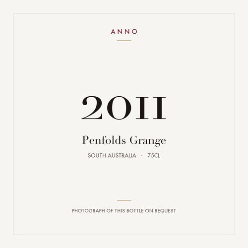 Penfolds Grange South Australia 2011 0,75l — carte millésime ANNO ; photo de la bouteille réelle disponible sur demande