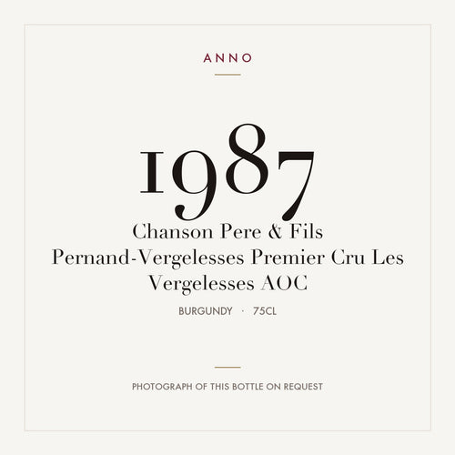 Chanson Pere & Fils Pernand-Vergelesses Premier Cru Les Vergelesses 1987 AOC 0,75l from Burgundy — ANNO vintage card; photograph of the actual bottle available on request