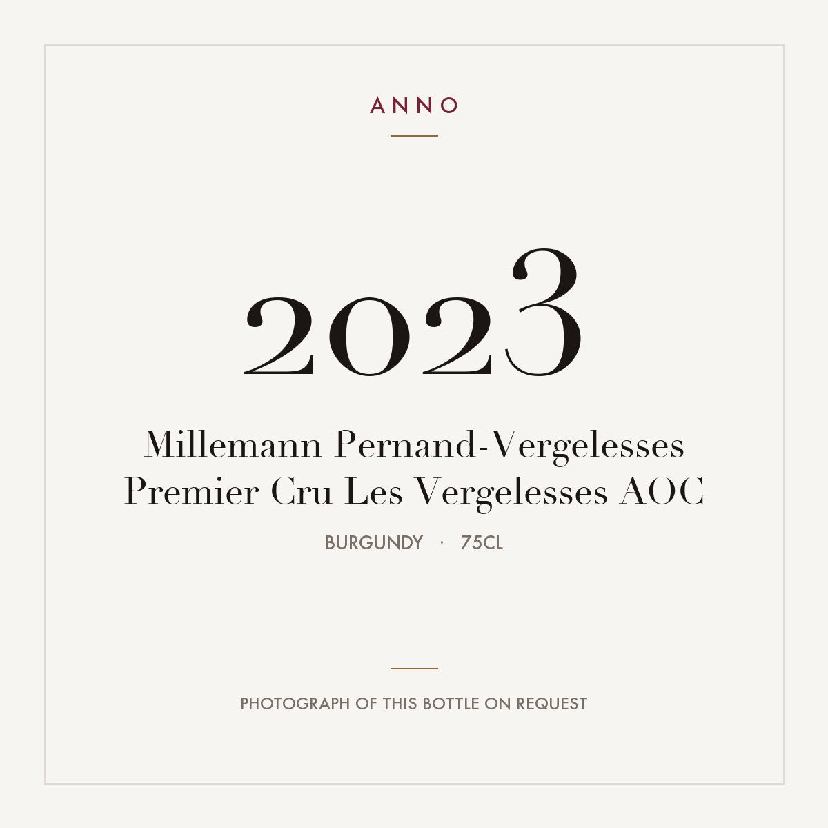 Millemann Pernand-Vergelesses Premier Cru Les Vergelesses 2023 AOC 0,75l from Burgundy — ANNO vintage card; photograph of the actual bottle available on request