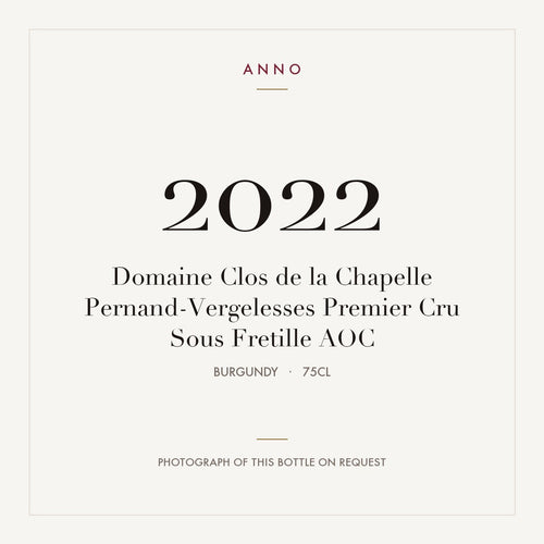 Domaine Clos de la Chapelle Pernand-Vergelesses Premier Cru Sous Fretille 2022 AOC 0,75l from Burgundy — ANNO vintage card; photograph of the actual bottle available on request