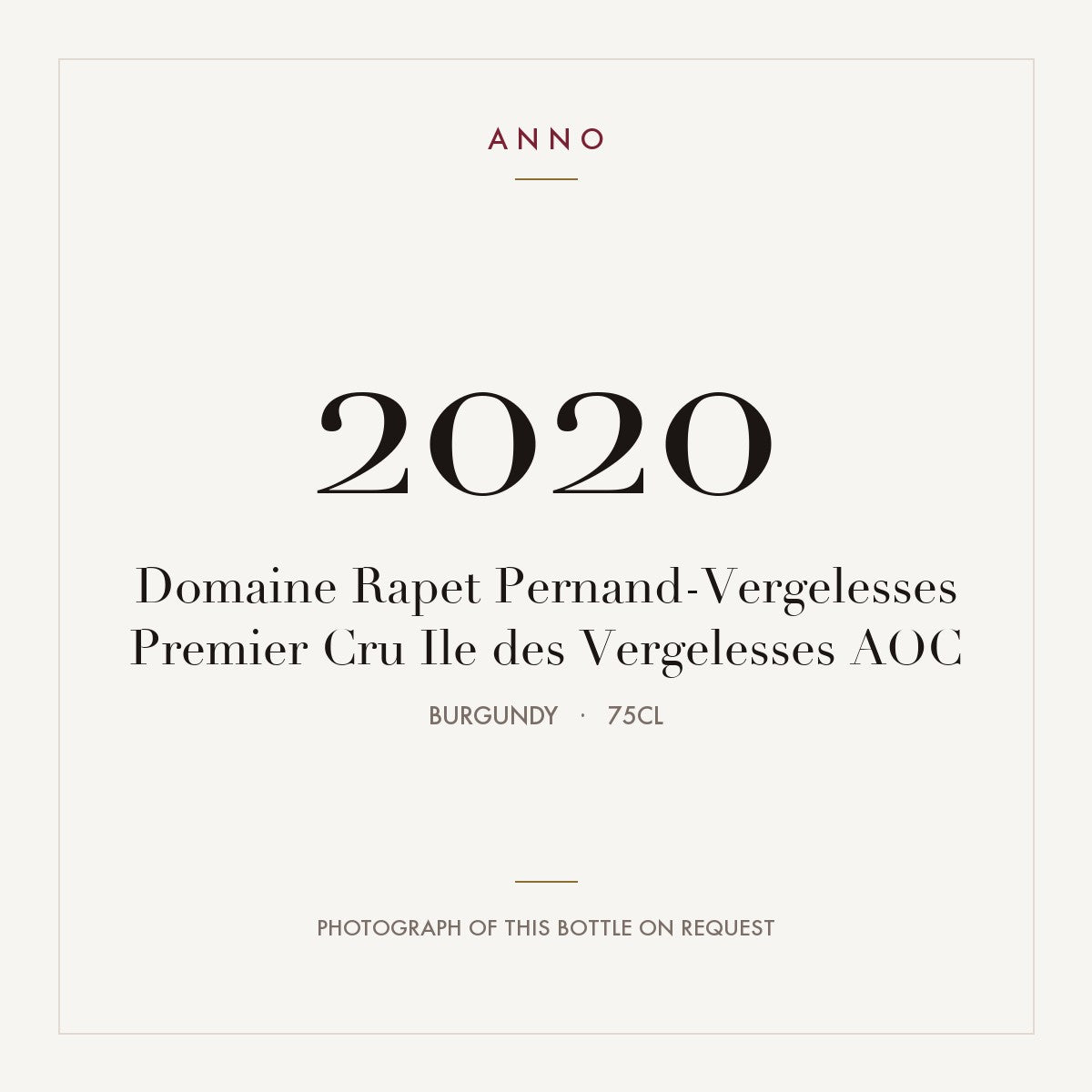 Domaine Rapet Pernand-Vergelesses Premier Cru Ile des Vergelesses 2020 AOC 0,75l from Burgundy — ANNO vintage card; photograph of the actual bottle available on request