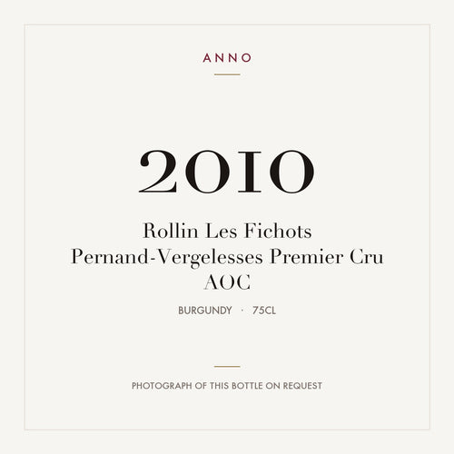 Rollin Les Fichots Pernand-Vergelesses Premier Cru 2010 AOC 0,75l from Burgundy — ANNO vintage card; photograph of the actual bottle available on request