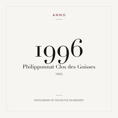 Philipponnat Clos des Goisses Champagne 1996 AOC 1,5l — tarjeta de añada ANNO; foto de la botella real disponible bajo petición