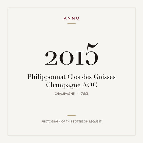 Philipponnat Clos des Goisses Champagne 2015 AOC 0,75l from Champagne — ANNO vintage card; photograph of the actual bottle available on request