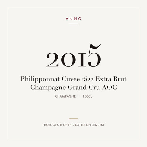 Philipponnat Cuvee 1522 Extra Brut Champagne Grand Cru 2015 AOC 1,5l from Champagne — ANNO vintage card; photograph of the actual bottle available on request