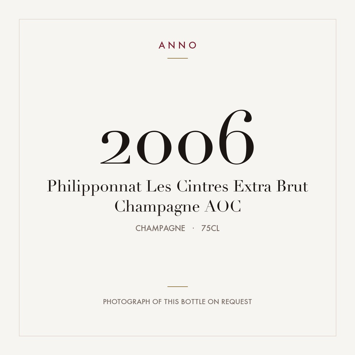 Philipponnat Les Cintres Extra Brut Champagne 2006 AOC 0,75l from Champagne — ANNO vintage card; photograph of the actual bottle available on request
