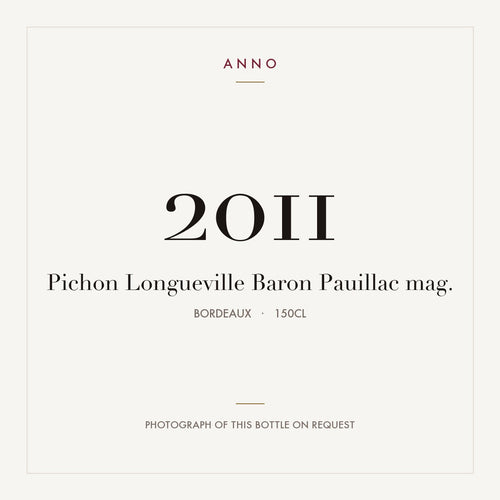 Chateau Pichon Longueville Baron Pauillac 2011 AOC 1,5l — ANNO-jaargangkaart; foto van de echte fles op aanvraag