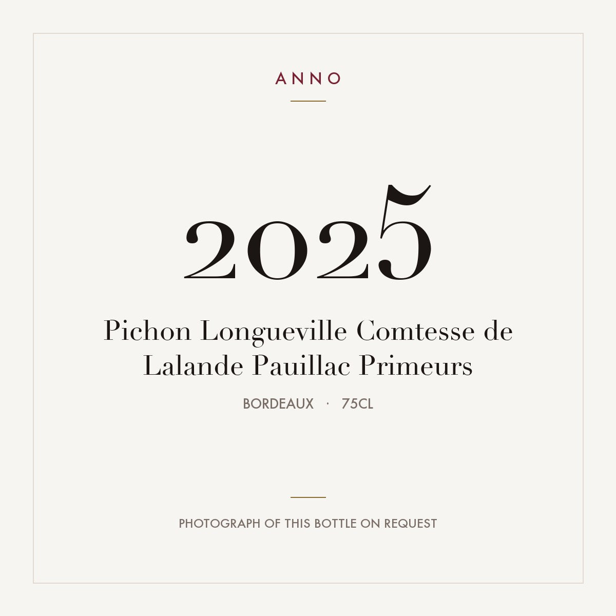 Chateau Pichon Longueville Comtesse de Lalande Pauillac 2025 AOC 0,75l — ANNO vintage card; photograph of the actual bottle available on request