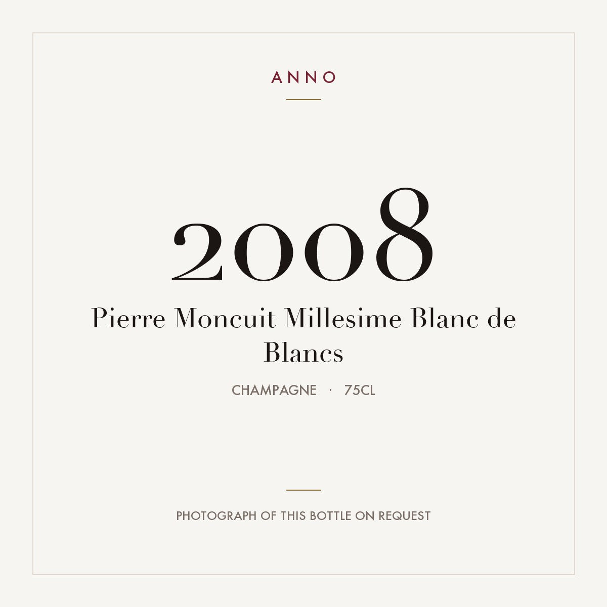 Pierre Moncuit Millesime Blanc de Blancs 2008 0,75l from Champagne — ANNO vintage card; photograph of the actual bottle available on request