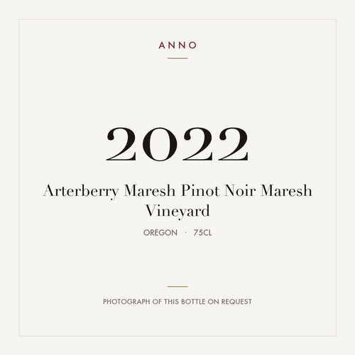 Arterberry Maresh Pinot Noir Maresh Vineyard 2022 0,75l from Oregon — ANNO vintage card; photograph of the actual bottle available on request