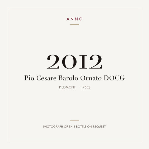 Pio Cesare Barolo Ornato 2012 DOCG 0,75l from Piedmont — ANNO vintage card; photograph of the actual bottle available on request