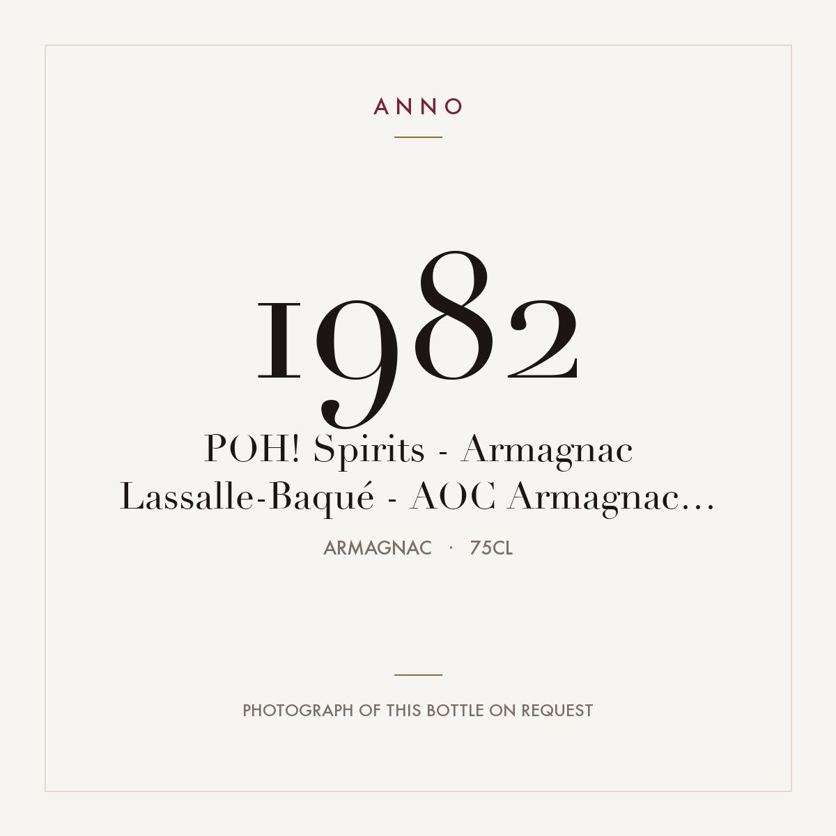 Lassalle-Baque Brut de Fut Armagnac Tenareze 1982 AOC 0,75l — ANNO vintage card; photograph of the actual bottle available on request