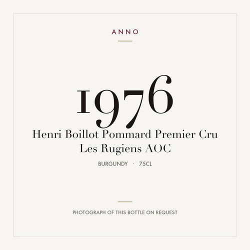 Henri Boillot Pommard Premier Cru Les Rugiens 1976 AOC 0,75l from Burgundy — ANNO vintage card; photograph of the actual bottle available on request