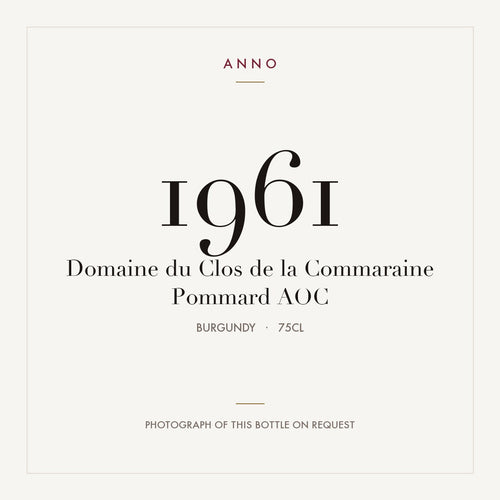 Domaine du Clos de la Commaraine Pommard 1961 AOC 0,75l from Burgundy — ANNO vintage card; photograph of the actual bottle available on request