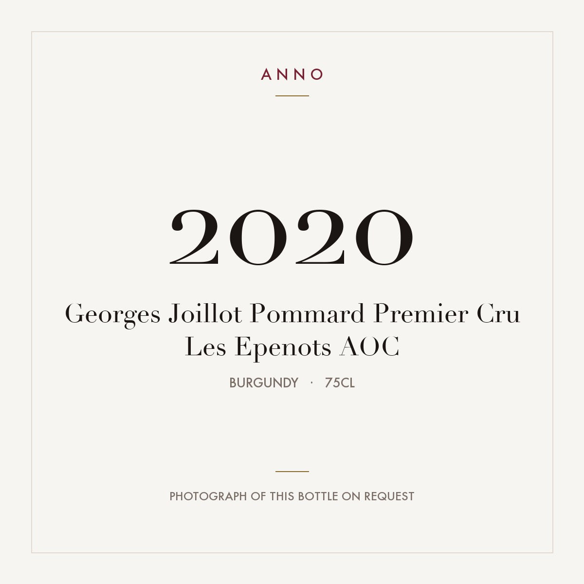 Georges Joillot Pommard Premier Cru Les Epenots 2020 AOC 0,75l from Burgundy — ANNO vintage card; photograph of the actual bottle available on request