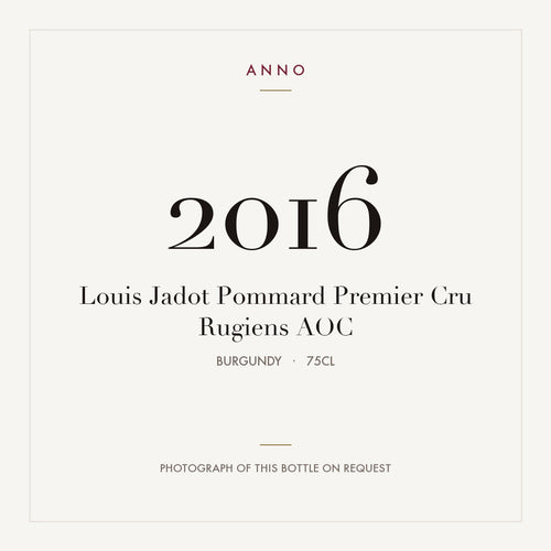 Louis Jadot Pommard Premier Cru Rugiens 2016 AOC 0,75l from Burgundy — ANNO vintage card; photograph of the actual bottle available on request