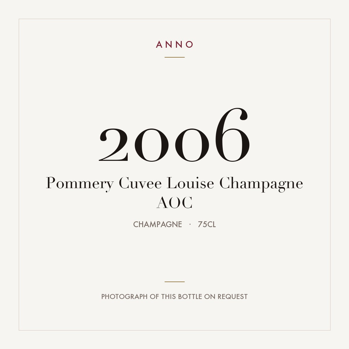 Pommery Cuvee Louise Champagne 2006 AOC 0,75l, Шампань — карточка урожая ANNO; фото настоящей бутылки по запросу