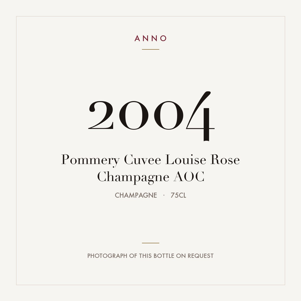 Pommery Cuvee Louise Rose Champagne 2004 AOC 0,75l, Шампань — карточка урожая ANNO; фото настоящей бутылки по запросу