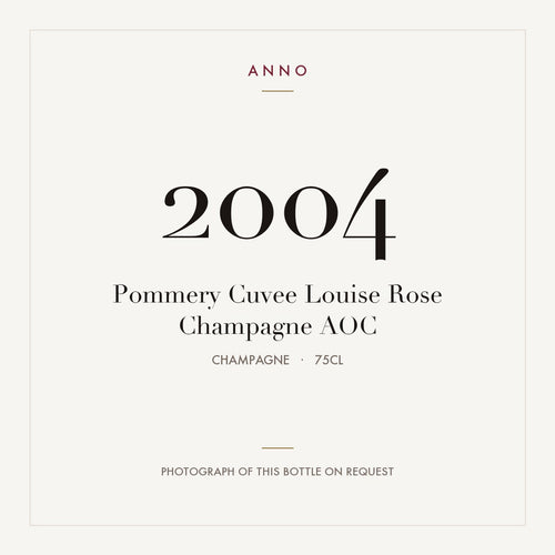 Pommery Cuvee Louise Rose Champagne 2004 AOC 0,75l, Champagne — tarjeta de añada ANNO; foto de la botella real disponible bajo petición