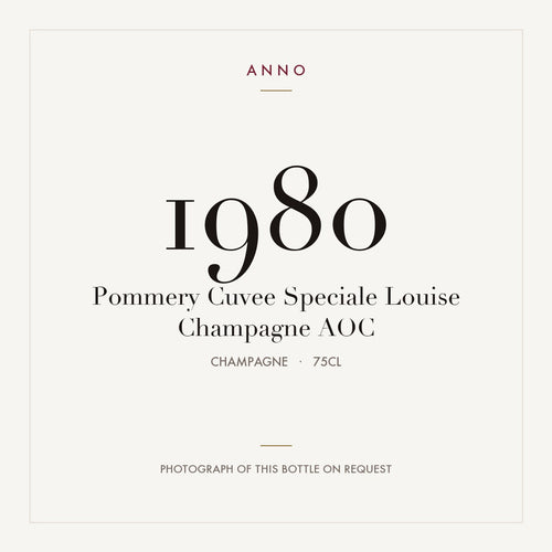 Pommery Cuvee Speciale Louise Champagne 1980 AOC 0,75l from Champagne — ANNO vintage card; photograph of the actual bottle available on request