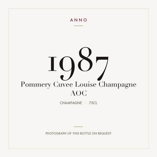 Pommery Cuvee Louise Champagne 1987 AOC 0,75l from Champagne — ANNO vintage card; photograph of the actual bottle available on request