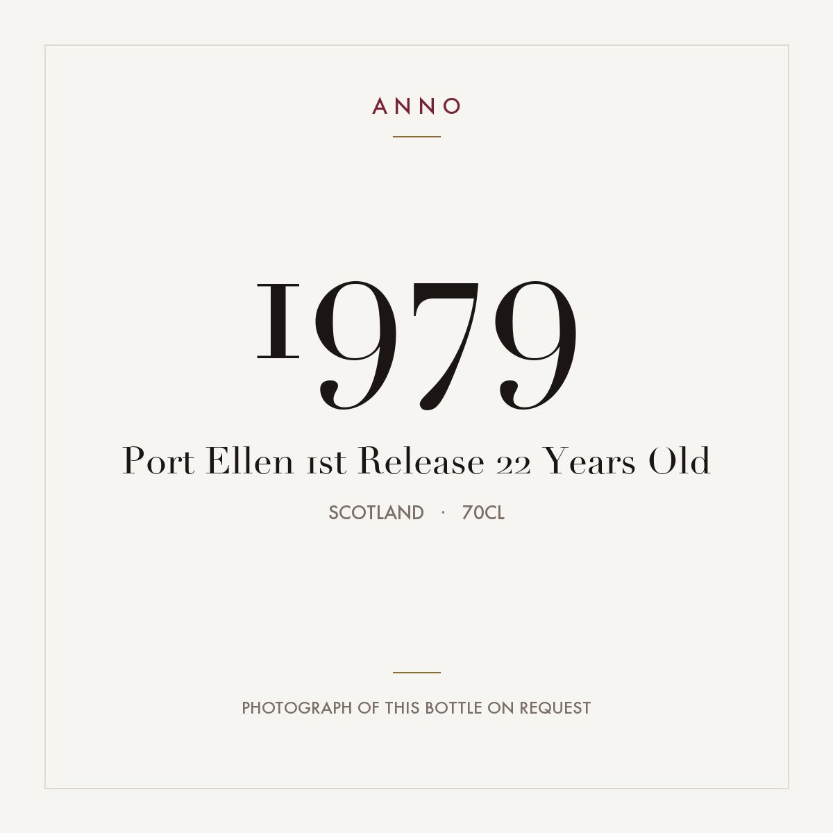 Port Ellen 1st Release 22 Years Old 1979 0,7l, スコットランド — ANNOヴィンテージカード。実際のボトルの写真はご要望に応じてご用意します