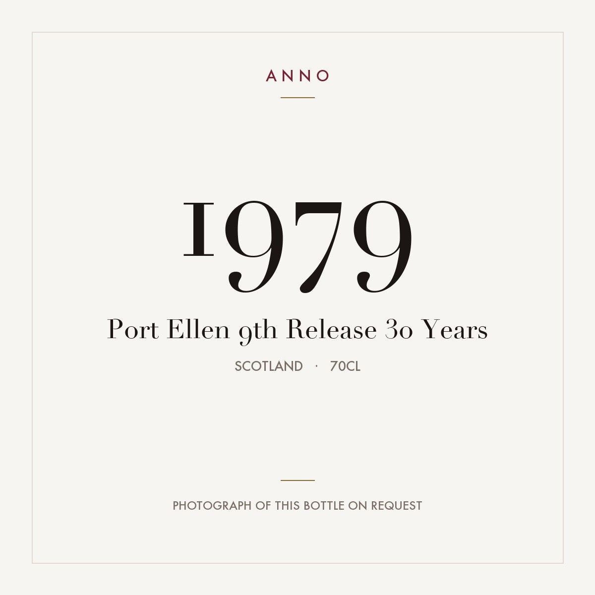 Port Ellen 9th Release 30 Years 1979 0,7l, Skotland — ANNO-årgangskort; foto af den faktiske flaske på forespørgsel