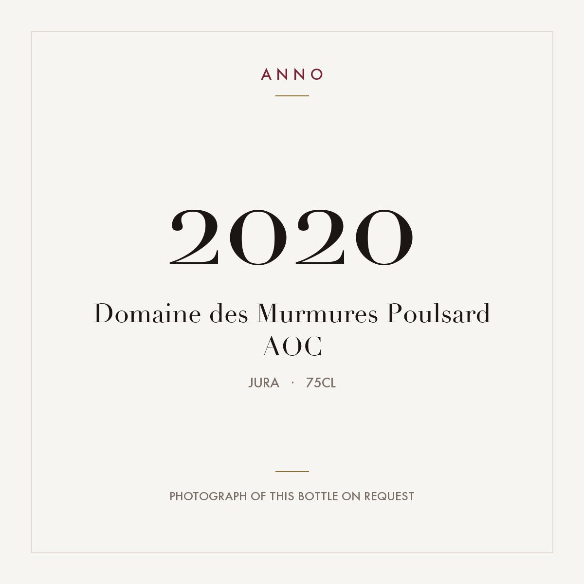 Domaine des Murmures Poulsard 2020 AOC 0,75l from Jura — ANNO vintage card; photograph of the actual bottle available on request