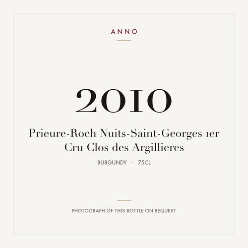 Prieure-Roch Nuits-Saint-Georges 1er Cru Clos des Argillieres 2010 0,75l from Burgundy — ANNO vintage card; photograph of the actual bottle available on request
