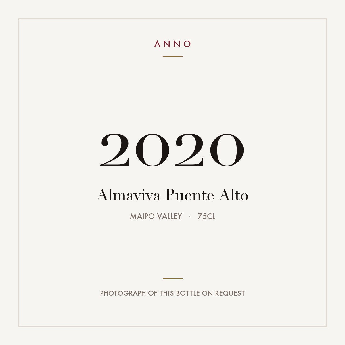 Almaviva Puente Alto 2020 0,75l from Maipo Valley — ANNO vintage card; photograph of the actual bottle available on request