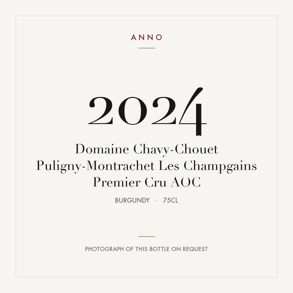Domaine Chavy-Chouet Puligny-Montrachet Premier Cru Les Champgains 2024 AOC 0,75l — ANNO vintage card; photograph of the actual bottle available on request