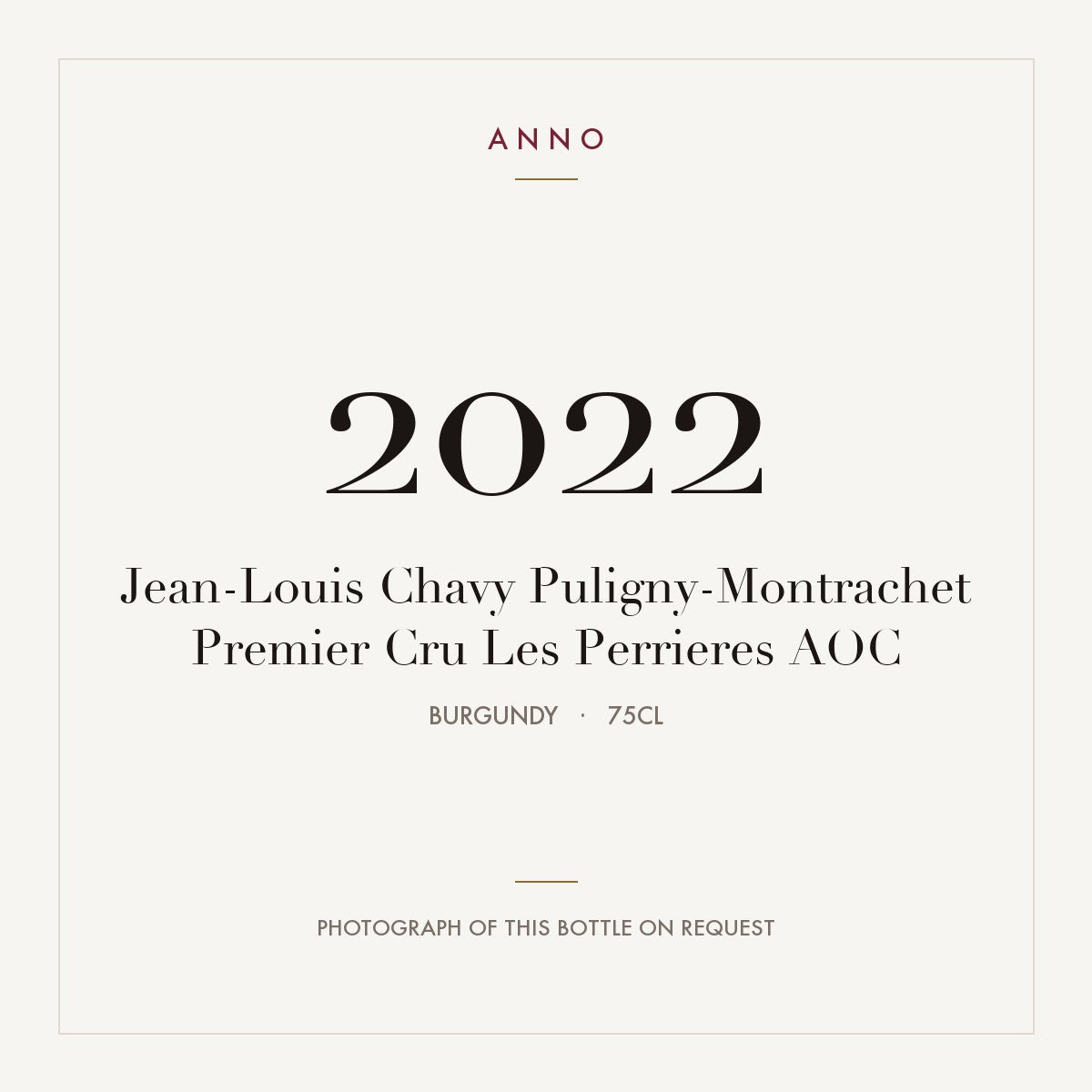 Jean-Louis Chavy Puligny-Montrachet Premier Cru Les Perrieres 2022 AOC 0,75l from Burgundy — ANNO vintage card; photograph of the actual bottle available on request