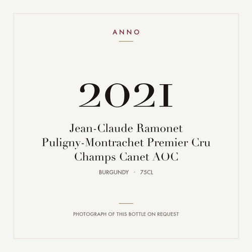 Jean-Claude Ramonet Puligny-Montrachet Premier Cru Champs Canet 2021 AOC 0,75l from Burgundy — ANNO vintage card; photograph of the actual bottle available on request