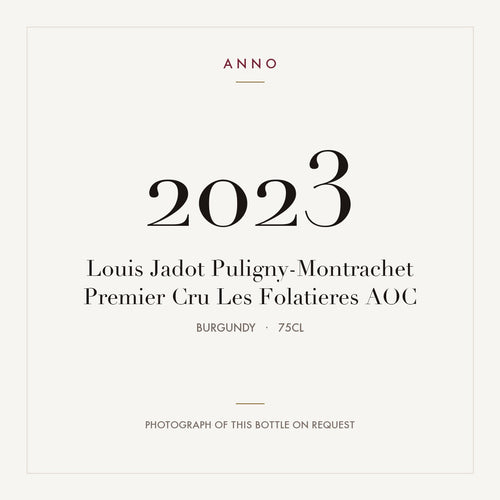 Louis Jadot Puligny-Montrachet Premier Cru Les Folatieres 2023 AOC 0,75l from Burgundy — ANNO vintage card; photograph of the actual bottle available on request