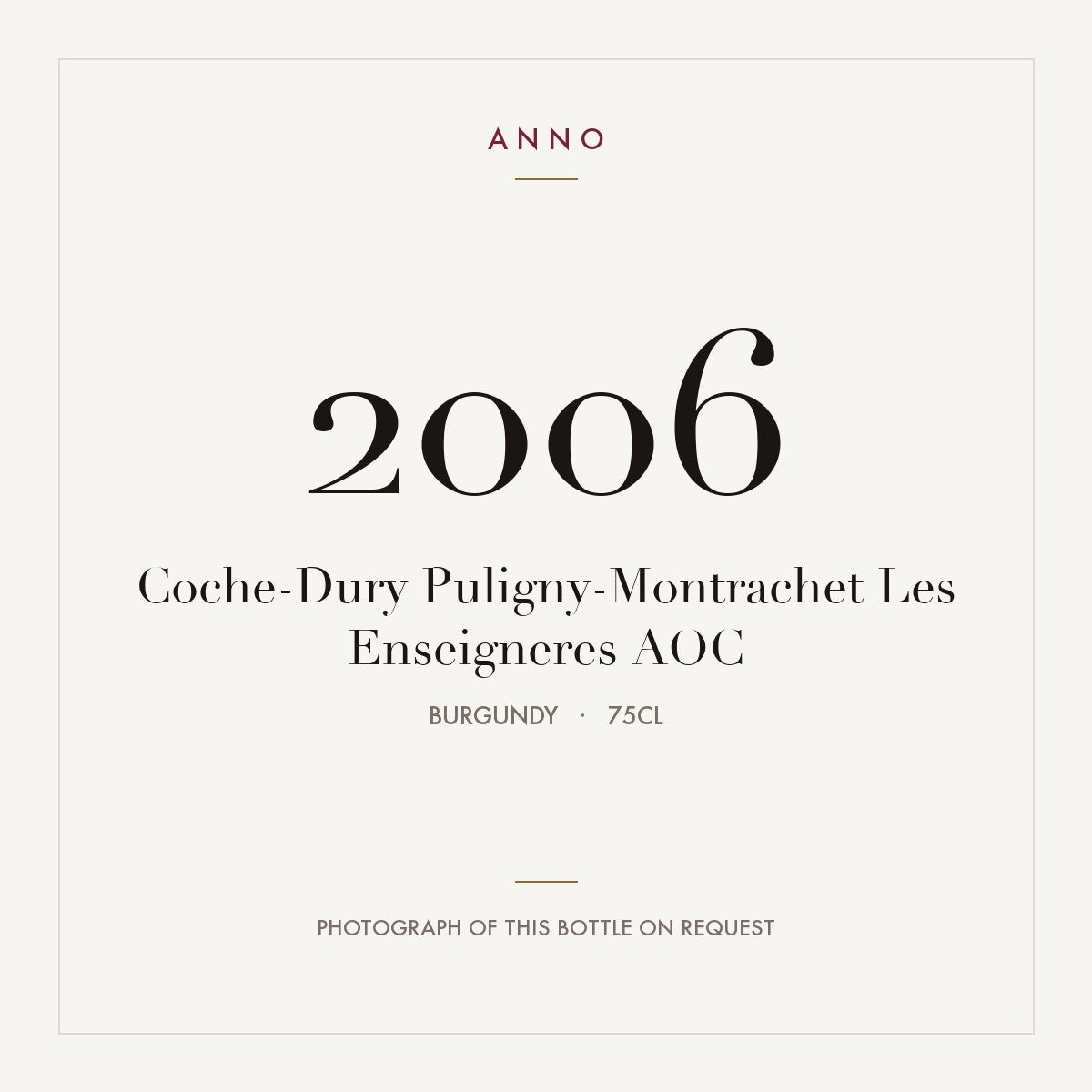 Coche-Dury Puligny-Montrachet Les Enseigneres 2006 AOC 0,75l from Burgundy — ANNO vintage card; photograph of the actual bottle available on request