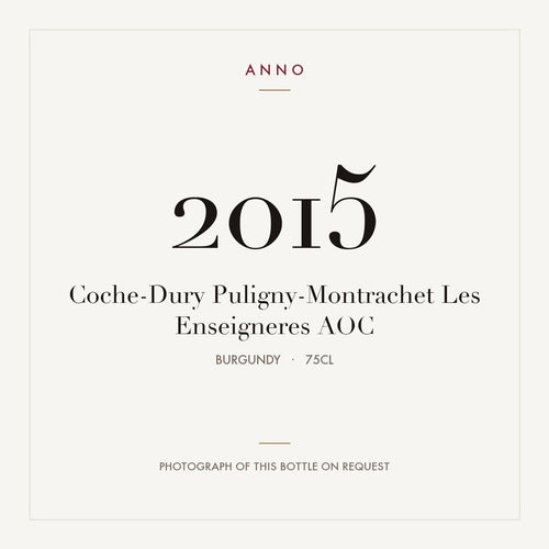 Coche-Dury Puligny-Montrachet Les Enseigneres 2015 AOC 0,75l from Burgundy — ANNO vintage card; photograph of the actual bottle available on request