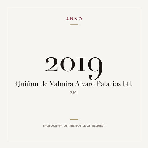 Alvaro Palacios Quinon de Valmira Rioja 2019 DOCa 0,75l — carte millésime ANNO ; photo de la bouteille réelle disponible sur demande
