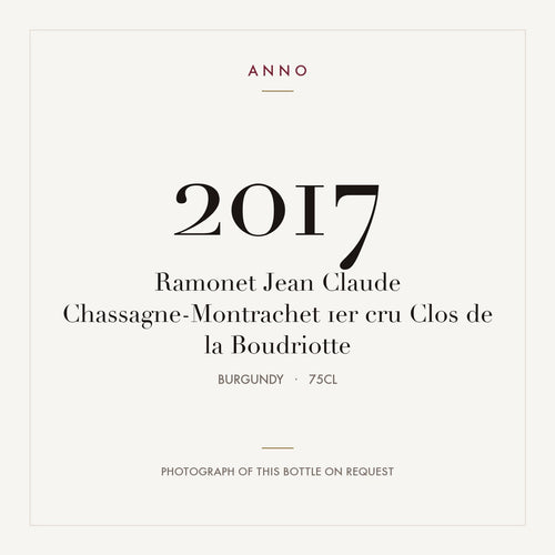 Ramonet Jean Claude Chassagne-Montrachet 1er cru Clos de la Boudriotte 2017 0,75l from Burgundy — ANNO vintage card; photograph of the actual bottle available on request