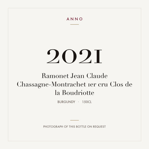 Ramonet Jean Claude Chassagne-Montrachet 1er cru Clos de la Boudriotte 2021 1,5l, Borgoña — tarjeta de añada ANNO; foto de la botella real disponible bajo petición