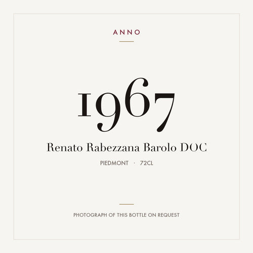 Renato Rabezzana Barolo 1967 DOC 0,72l, Piemonte — ANNO-årgangskort; foto af den faktiske flaske på forespørgsel